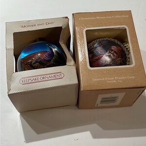 2 ea. vintage Christmas ornaments. One is 1982 “Mother and Dad” & 1993 Christmas